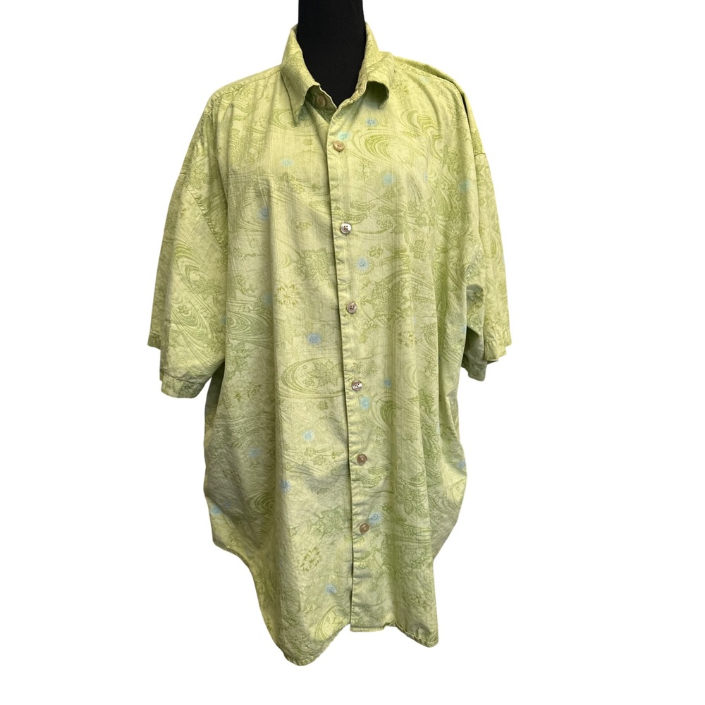 Tommy Bahama Mens XXL Lime Green Cotton Silk Paisley Short Sleeve Button Shirt